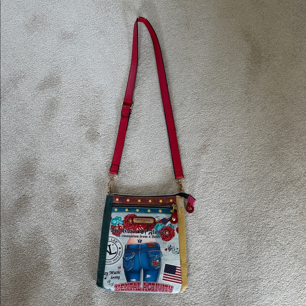 Nicole Lee Multicolor Crossbody Bag with Red Strap